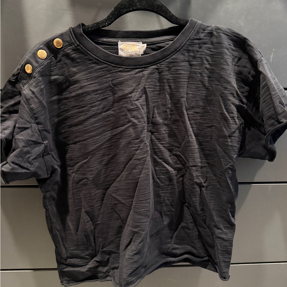 Chic Nation Black Short Sleeve Tee with Gold Buttons